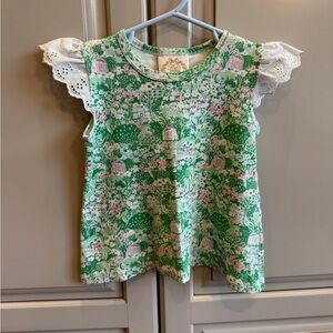 The Beaufort Bonnet Company Floral Green Kids Top with Lace Sleeves